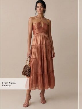 Alexis Copper-Tone Halter Tiered Maxi Dress